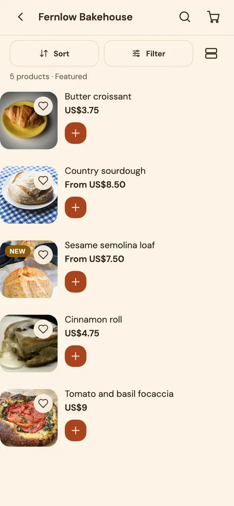 Bakehouse theme collection screen