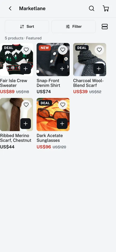 Bazaar theme collection screen