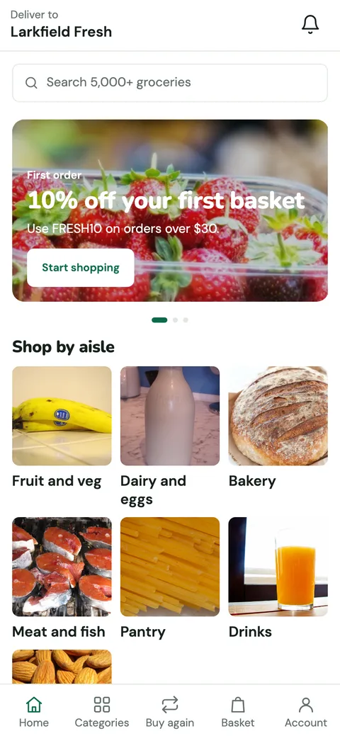 Fresh Basket theme home screen