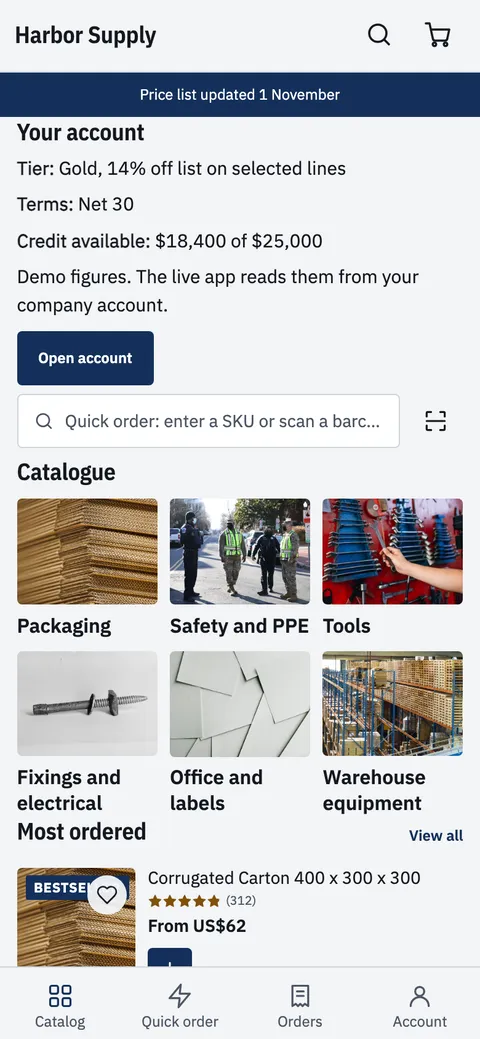 Trade theme home screen