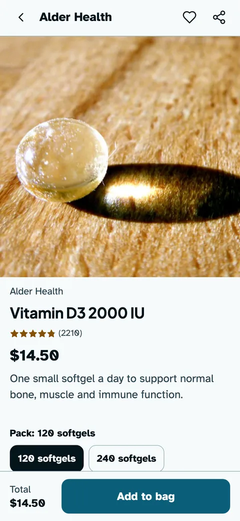 Vital theme: Product page of the Alder Health demo shop